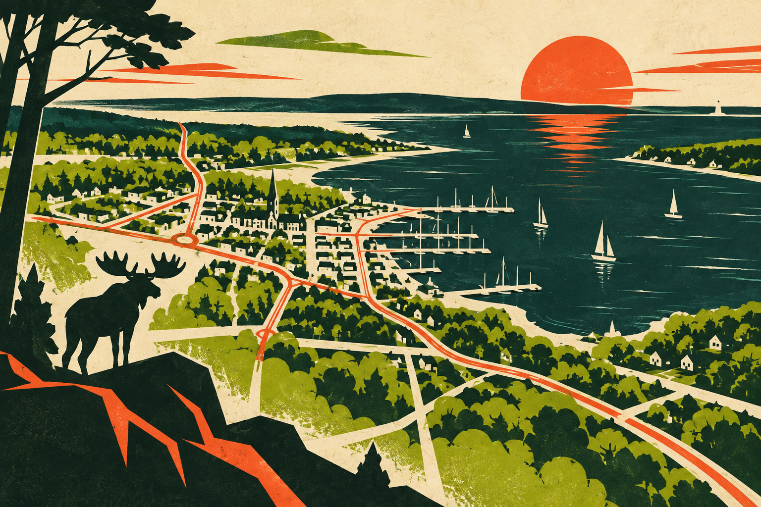 Abstract editorial illustration of Huntington's connected local service territory