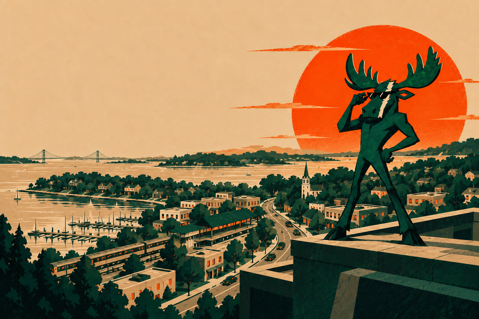 The MooseRank mascot mapping local search opportunity across Great Neck, New York
